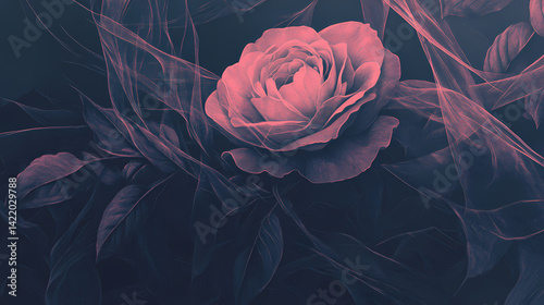 Fond rose. Veil-Touched Weft. Illustration