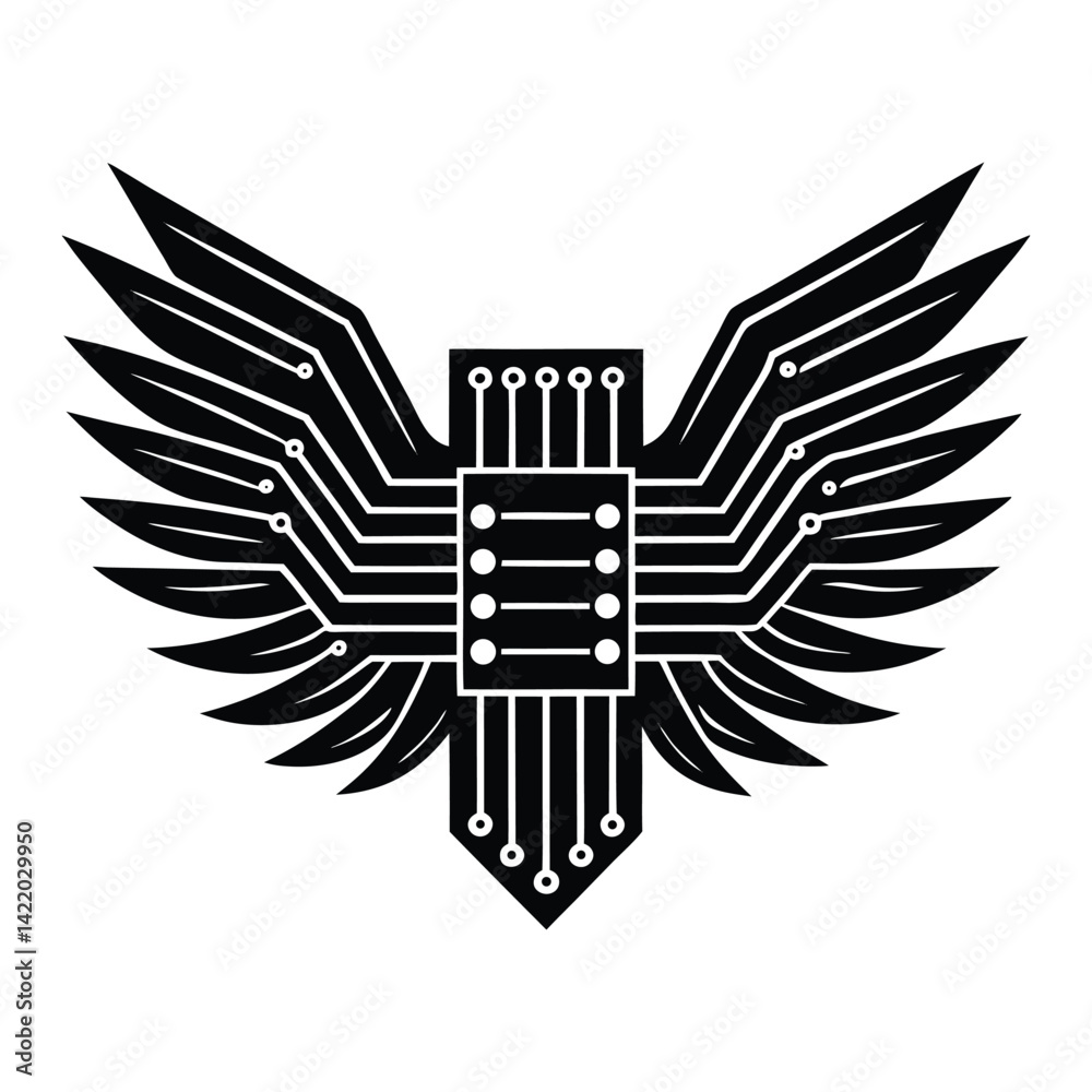 Fototapeta premium Digital wings from motherboard on white background