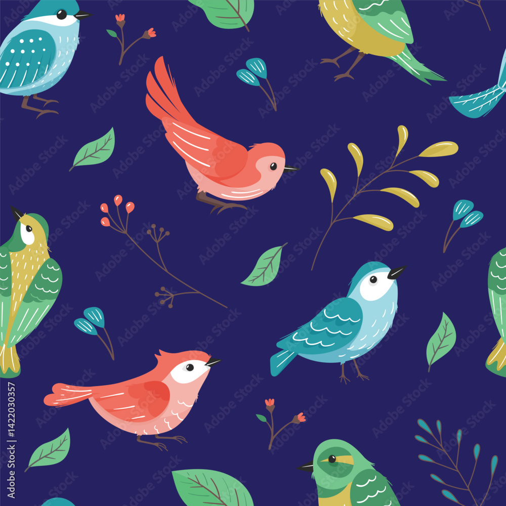 Vector spring birds seamless pattern background Vector spring birds seamless pattern background