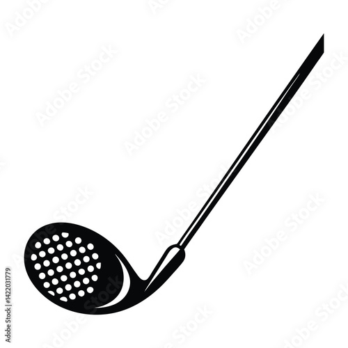 A close-up of a golf club hitting a ball on white background