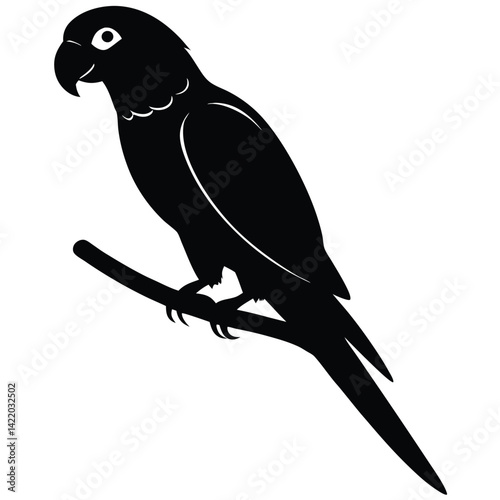 A parrot silhouette perched on a branch,
