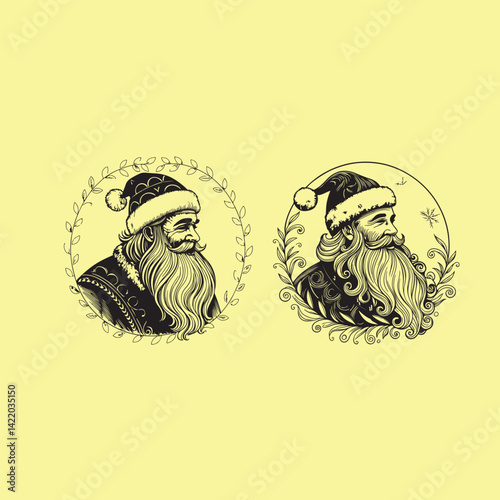 Wallpaper Mural Vintage Santa Claus Illustrations – Hand-Drawn Christmas Art in Black and White Torontodigital.ca