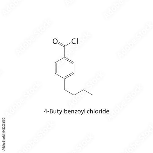 4-Butylbenzoyl chloride skeletal structure. Acid chloride compound schematic illustration. Simple diagram, chemical formula.