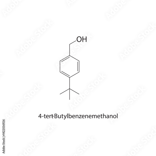 4-tert-Butylbenzenemethanol skeletal structure. Benzyl alcohol compound schematic illustration. Simple diagram, chemical formula.