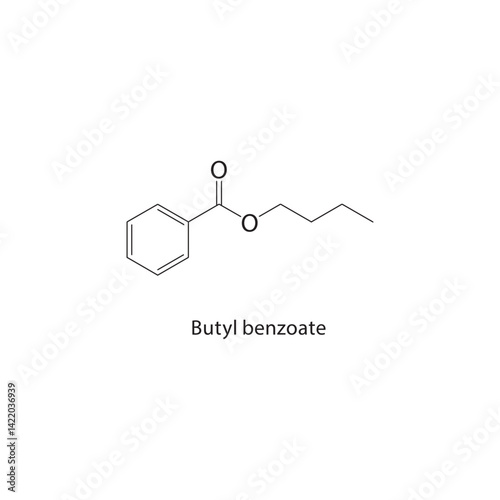 Butyl benzoate skeletal structure. Ester compound schematic illustration. Simple diagram, chemical formula.