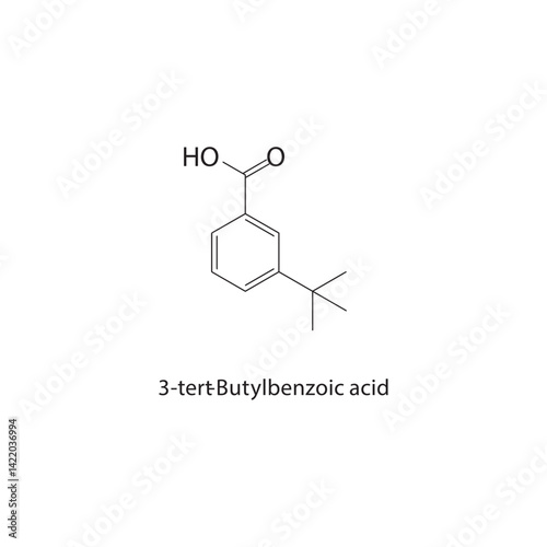2,3-tert-Butylbenzoic acid skeletal structure. Carboxylic acid compound schematic illustration. Simple diagram, chemical formula.