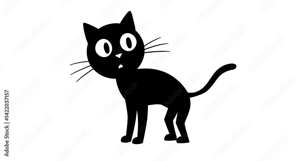 Cartoon Black Cat Standing with Surprised Expression Cartoon Black Cat Standing with Surprised Expression
