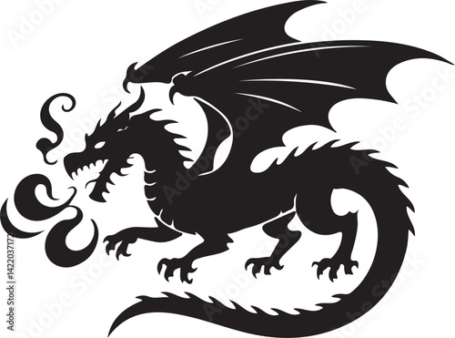 black and white dragon | black dragon vector | black dragon vector illustration