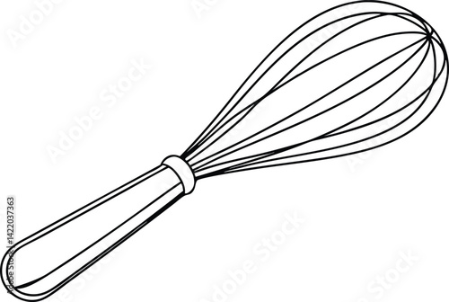 Wire Whisk Outline, Kitchen Utensil, Cooking Tool, Beating Tool, Isolated on White
