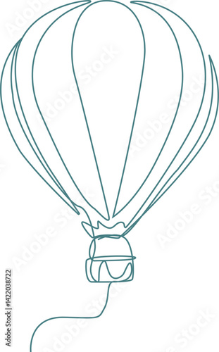 Hot one line air balloon in continuous one line drawing. Single line draw illustration of hot air balloons. Editable Stroke.