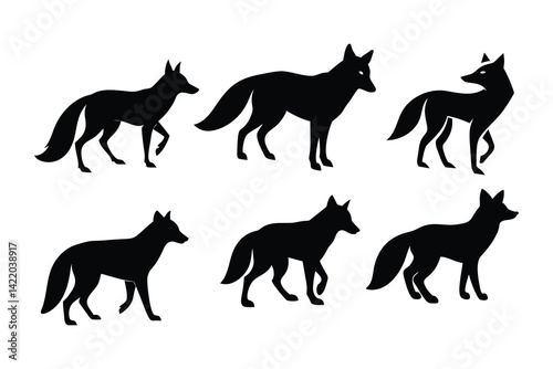 set of fox silhouette vector icon