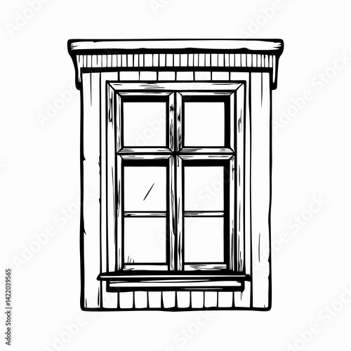 Rustic wooden window design featuring detailed frames and panels, creating a charming home decor accent that symbolizes warmth and nostalgia.