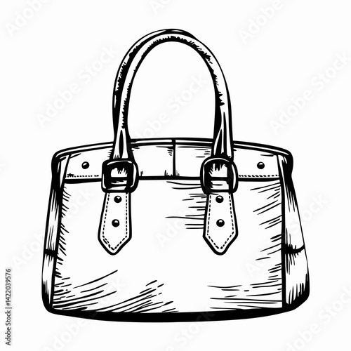 Stylish Handbag Illustration Featuring Classic Design and Elegant Detailing, Set Against a Simple Background, Representing Fashion and Functionality.