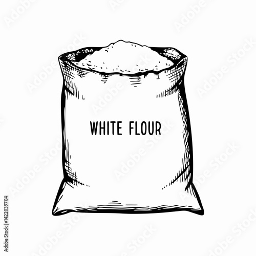 Illustration of a Bag of White Flour Against a Simple Background, Representing Essential Baking Ingredients for Cooking and Baking Needs