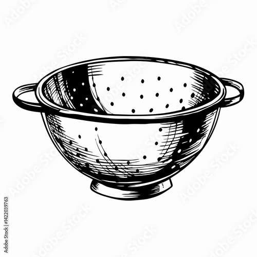 Stylish kitchen colander showing intricate design and perforations, set against a simple background, representing cooking and culinary art.