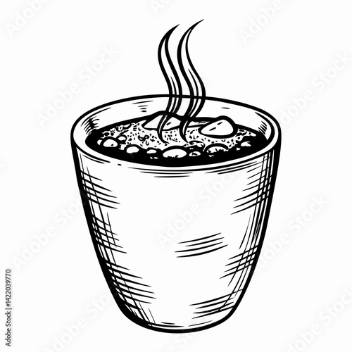A steaming cup of delicious coffee with a rich dark texture sitting on a table, representing warmth and comfort perfect for cozy mornings and relaxation.