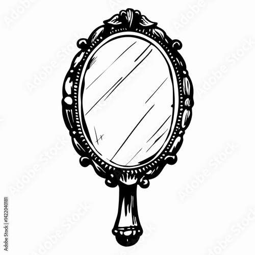 Elegant vintage hand mirror reflecting beauty and style in a classic design, representing self-reflection and self-care.