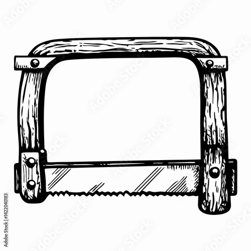 Vintage hand saw illustration showcasing craftsmanship and woodworking, featuring a rustic wooden frame emphasizing traditional tools used for carpentry.