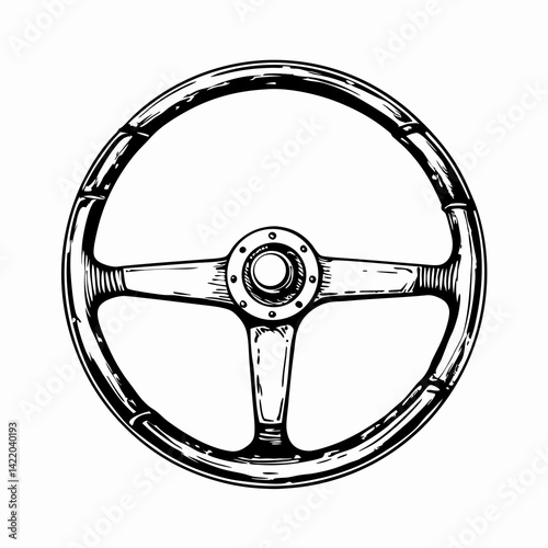 Vintage steering wheel illustration showcasing design and craftsmanship, representing classic automobiles and their nostalgic charm.