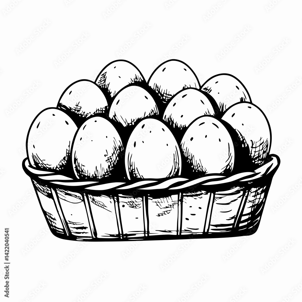 A classic basket filled with fresh eggs showcasing rustic charm and simplicity, highlighting traditional cooking and farm-to-table concepts.