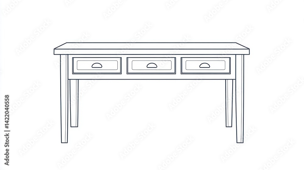 Simple wooden table with drawers, illustration for furniture design