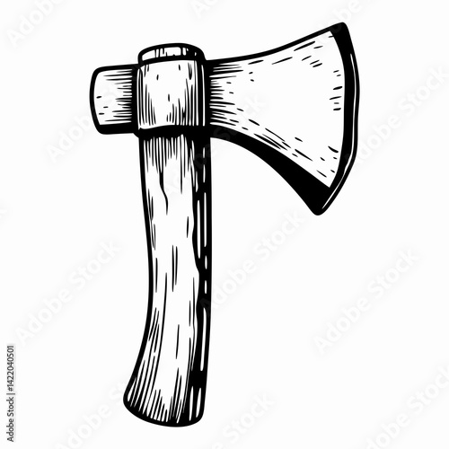Wooden axe illustration showcasing craftsmanship, symbolizing strength and nature, perfect for outdoor activities, wilderness skills, or survival themes.