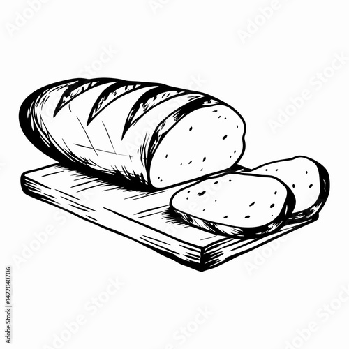Artisan Bread Loaf Sliced on a Cutting Board in Monochrome Style Representing Culinary Craftsmanship and Homemade Goodness
