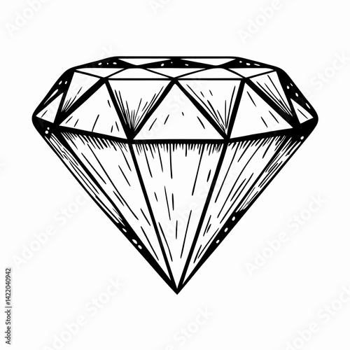 A finely cut diamond illustrated in black and white, symbolizing luxury, clarity, value, and precious gemstones with brilliance and symmetry
