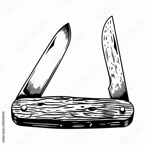 Vintage pocket knife showcasing craftsmanship in intricate design, symbolic of adventure and utility, set against a minimalist white background.
