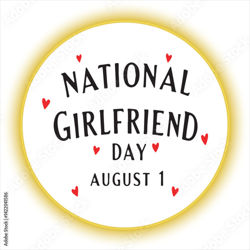 National Girlfriend Day Typography Design,Romantic National Girlfriend Day Celebration,Happy National Girlfriend Day Black and White Vector,Elegant National Girlfriend Day Label with Hearts