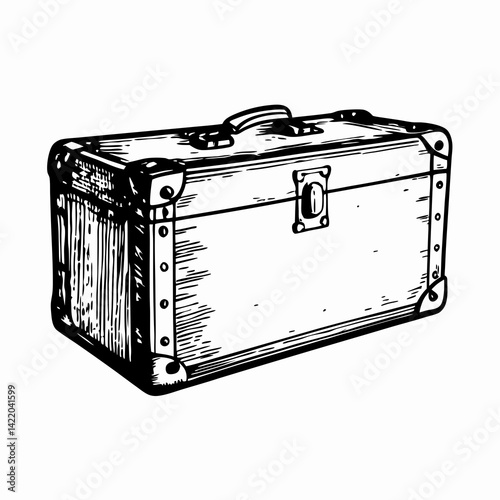 Vintage wooden chest illustration showcasing craftsmanship and nostalgia on a minimalist background, representing travel and adventure.