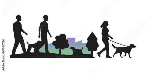 silhouettes of people walking