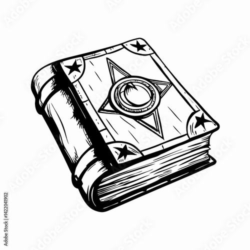 Intricately Designed Book Cover with Star Motif Representing Mystical Knowledge and Creativity in a Minimalist Style