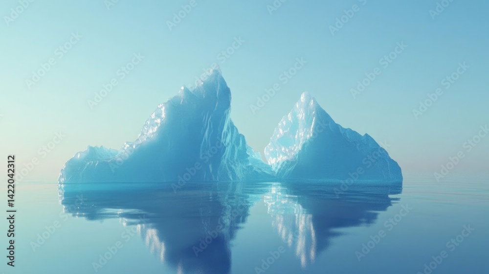 Majestic icebergs reflecting in calm blue waters.