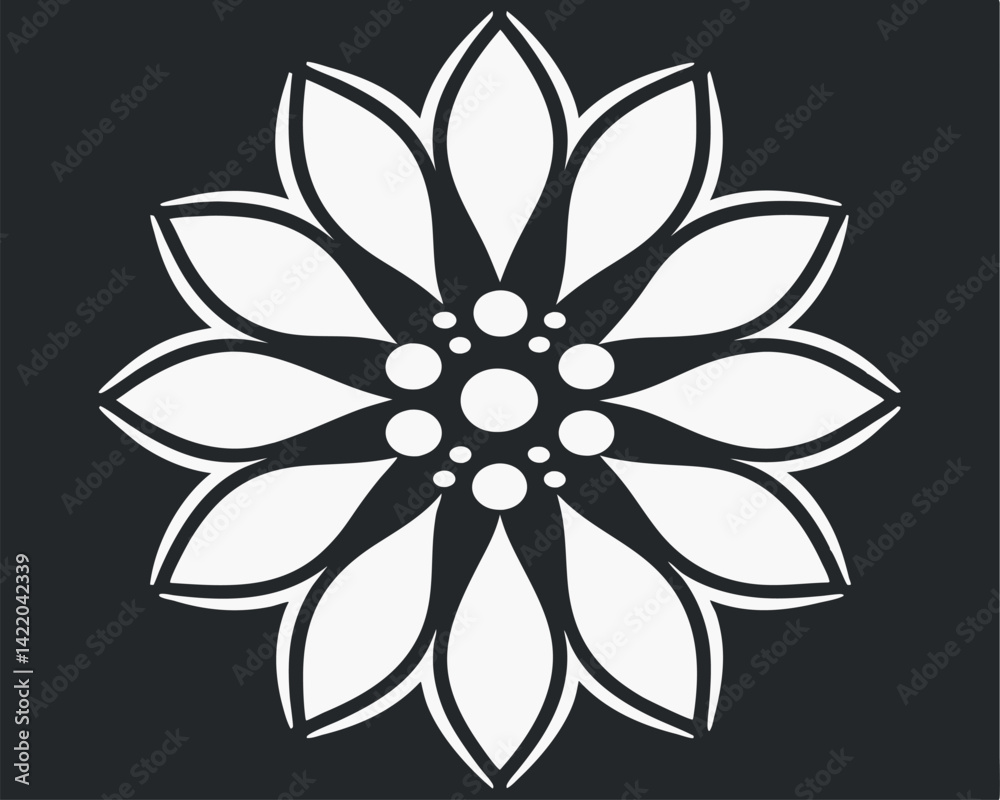 Geometric Floral Black and White Circular Design Element Graphic Geometric Floral Black and White Circular Design Element Graphic