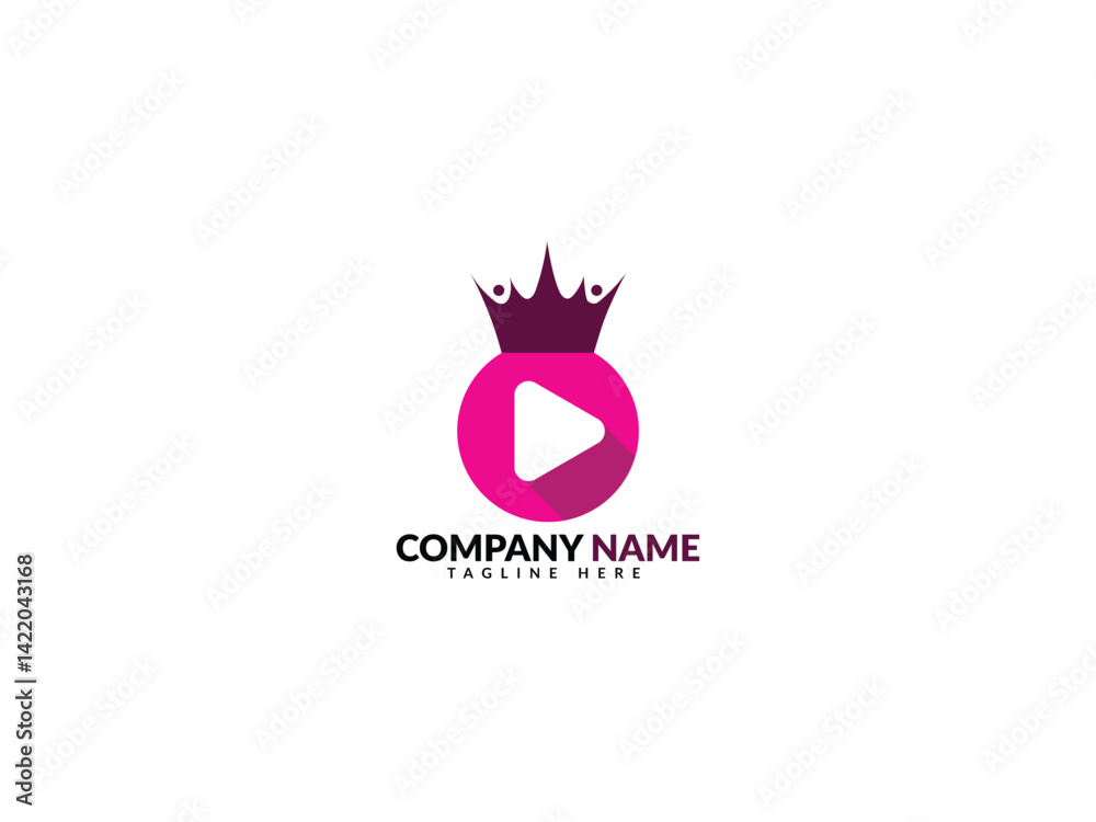 Obraz premium King Media Video Play Logo Design Template, play button and king for film and movie logo design,