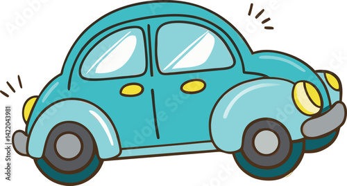 Cartoon Car Vector Illustration — Cute Colorful Vehicle Clipart in Flat Style for Kids, Transportation Design, and Educational Projects