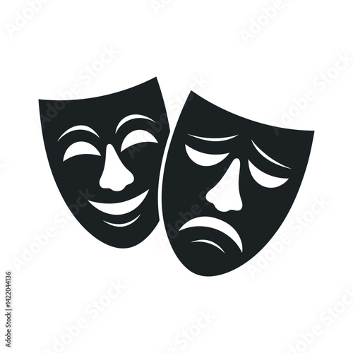 Theatre Masks Representing Happy And Sad Emotions In Black And White Minimalist Design Depicting Performing Arts