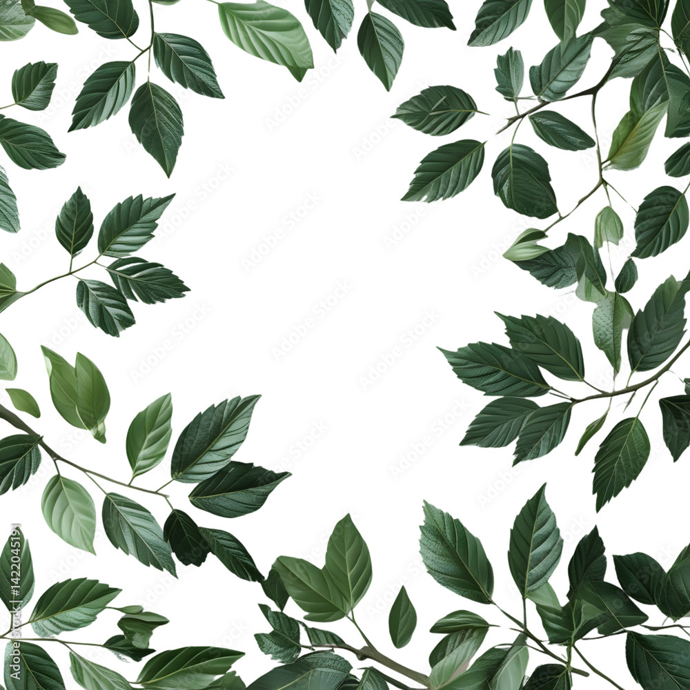 A frame of green leaves with black background creating a natural border for design element use case A frame of green leaves with black background creating a natural border for design element use case