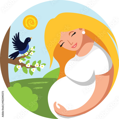 Pregnant blonde woman waiting for a baby 