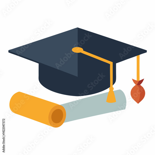 AI vector file of graduation cap and diploma on white background. Perfect for digital use, print, or microstock platforms.