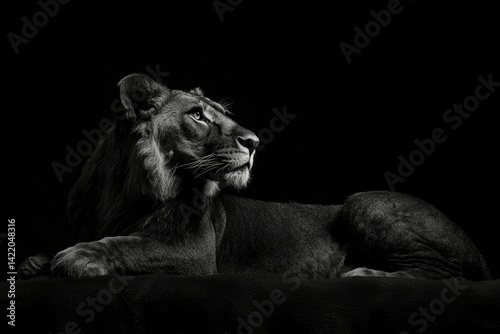 Majestic lion in black and white