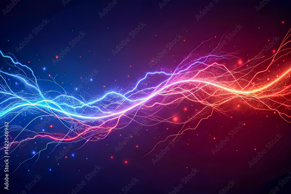Obraz premium Abstract Background with Blue and Red Lightning Energy Waves