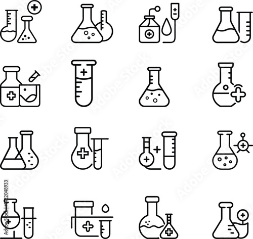 Medical Chemistry Lab Line Icons. Science Lab, Chemistry, Test Tube Symbols. Vector illustration.