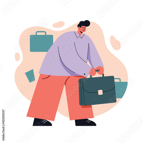 Businessman carrying briefcase in casual outfit walking with confidence and purpose digital illustration 