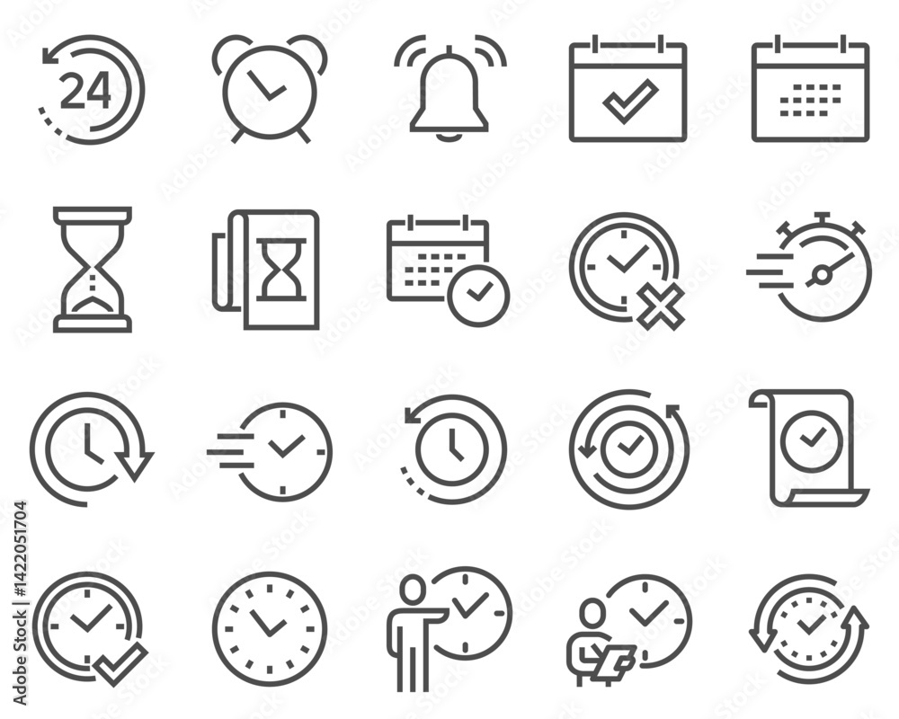 Simple Set of Time Related Vector Line Icons. Contains such Icons as Time Inspection, Log, Calendar and more. Simple Set of Time Related Vector Line Icons. Contains such Icons as Time Inspection, Log, Calendar and more.