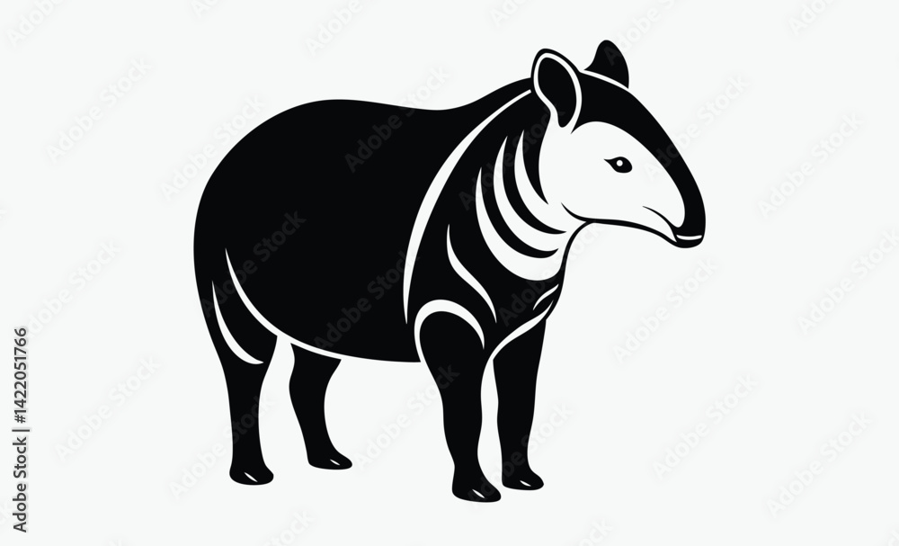 Fototapeta premium Tapir silhouette, Vector illustration, Tapir on white background 