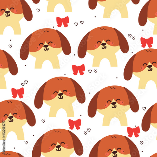 seamless pattern cute cartoon puppy smiling happily. animal pattern for wallpaper, background and gift wrap paper