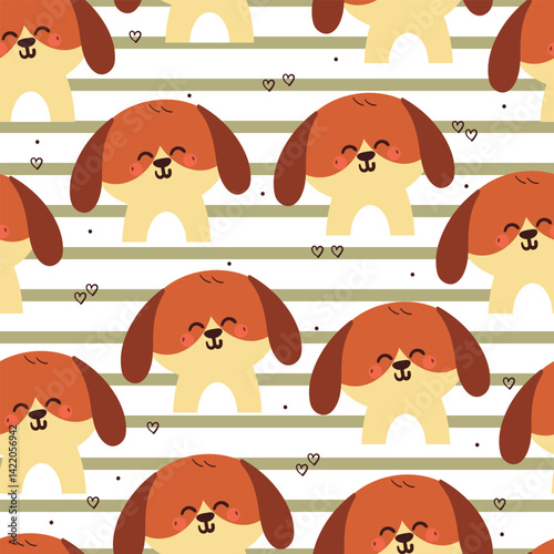 seamless pattern cute cartoon puppy smiling happily. animal pattern for wallpaper, background and gift wrap paper