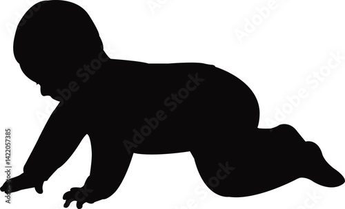 a baby crawling, body silhouette vector